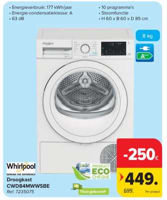 Whirlpool Droogkast CWD84MWWSE