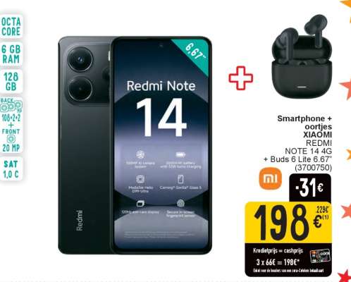 Smartphone + oortjes XIAOMI REDMI NOTE 14 4G + Buds 6 Lite 6.67"