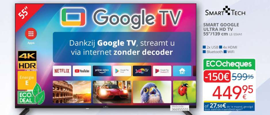SMART GOOGLE ULTRA HD TV 55''/139 cm