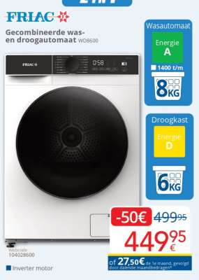 FRIAC Gecombineerde was- en droogautomaat WD8600