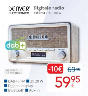 DENVER ELECTRONICS Digitale radio retro DAB-18LW