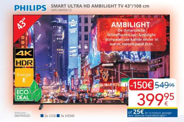 PHILIPS SMART ULTRA HD AMBILIGHT TV 43''/108 cm