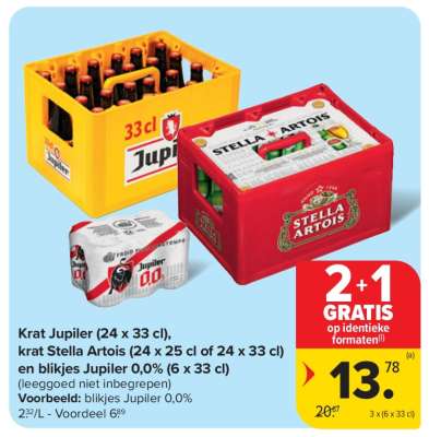 Krat Jupiler, krat Stella Artois en blikjes Jupiler 0,0%