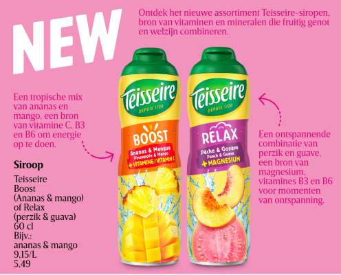 Teisseire Boost (Ananas & mango) of Relax (perzik & guava)