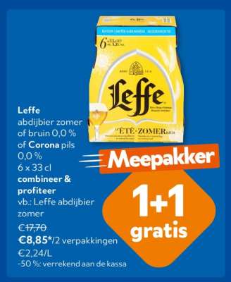 Leffe abdijbier zomer of bruin 0,0% of Corona pils 0,0%