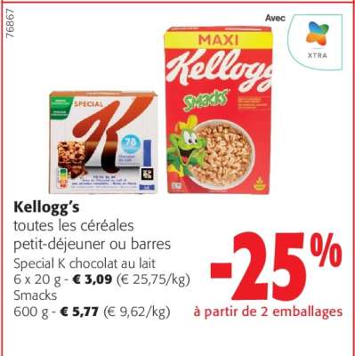 Kellogg's toutes les céréales petit-déjeuner ou barres